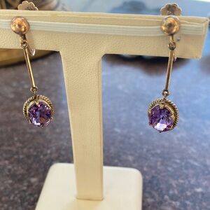 14 K Gold Amethyst Drop Earrings